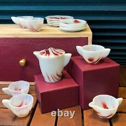 Very Rare! Vintage Akro Agate Oxblood Glass, Marble Onyx Kids Tea Set 16pcs