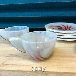 Very Rare! Vintage Akro Agate Oxblood Glass, Marble Onyx Kids Tea Set 16pcs
