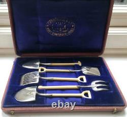 Very Rare Vintage Christofle Cased Silver Garden Tool Hors D'oeuvres Set