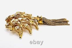 Very Rare Vintage Hattie Carnegie Gold Tone Tassel Brooch and Earring Set