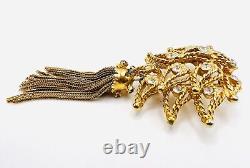 Very Rare Vintage Hattie Carnegie Gold Tone Tassel Brooch and Earring Set