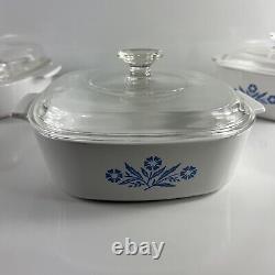 Very Rare Vintage Pyrex Corning Ware Blue Cornflower Dish & Lid 3 Piece Set