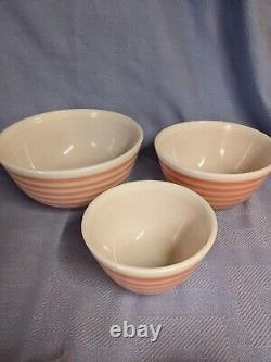 Very Rare Vintage Pyrex Pink Stripe Set of 3 Mixing Nesting Bowls