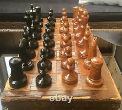 Very rare Vintage wooden Soviet chess set of the 40s, collectible chess set