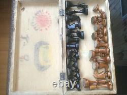 Very rare Vintage wooden Soviet chess set of the 40s, collectible chess set