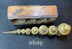 Very rare and unusual antique set of French brass weights, full set and accurate