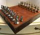 Vintage Chess Set Metal With Leather Top Board. Very Rare Set