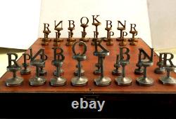 Vintage Chess Set Metal with Leather top board. Very rare set