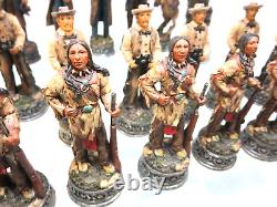 Vintage Cowboys and Indians Hand Painted chess Set VERY RARE