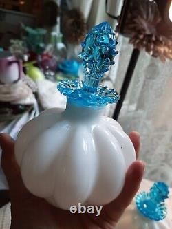 Vintage Fenton Turquoise Crest LARGE Perfume Bottle Set! VERY RARE BEAUTIES