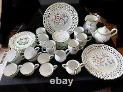 Vintage Hand Painted Porcelain China Lattice Reticulated Coffee Set VERY RARE