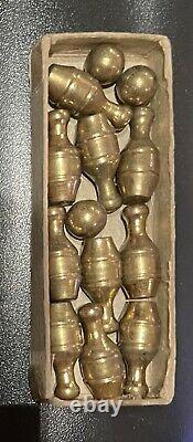 Vintage Miniature Solid Brass Bowling Set B. S. & Co Perfect Condition Very Rare