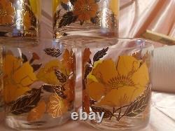 Vintage retro! Very rare Georges Briard Gold flowers tumbler set of 6 NEVER USED