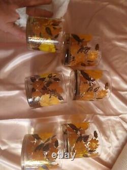 Vintage retro! Very rare Georges Briard Gold flowers tumbler set of 6 NEVER USED