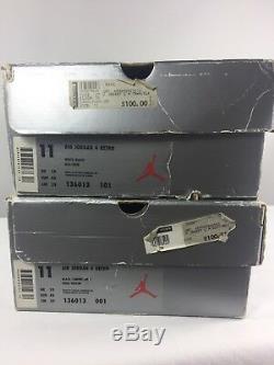 1999 Air Jordan Retro IV Ciment 4 Noir Et Blanc Set Sz 11 Très Rare! Authentique