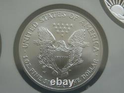 2008 W Reverse Of 2007 Silver Eagle Ngc Ms70 Ngc 4 Coin Holder Set. Bleu