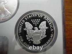 2008 W Reverse Of 2007 Silver Eagle Ngc Ms70 Ngc 4 Coin Holder Set. Bleu