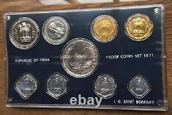 A003 Inde 1971 9 Ensemble Proof de pièces de monnaie Très rare Mintage 4,161 Nourriture pour tous
