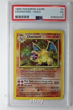 Charizard 1999 Pokemon Base Set Holo Unlimited 4/102 Psa 3 Vg