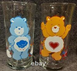 Ensemble Complet De 6 Care Bear 1983 Pizza Hut Glasses With Very Rare Good Luck Bear