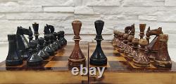 Ensemble D'échecs Soviétiques Très Rares Bakou 1950s Bois Vintage Chess Antique Ancienne Urss