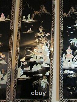Ensemble de 4 œuvres d'art murales chinoises en coquillages (Très rare) chacune de 12x36