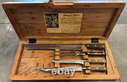 Ensemble de service de couteaux français très rare en 4 pièces, de l'ancienne Maison, dans un coffret en bois.