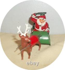 Ensemble très rare de joli renne / traîneau / branche de houx du Père Noël / sac Barclay