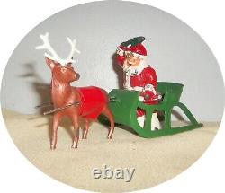 Ensemble très rare de joli renne / traîneau / branche de houx du Père Noël / sac Barclay
