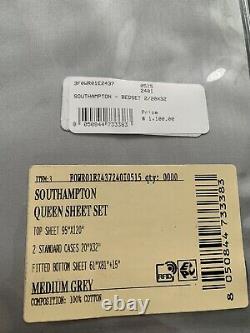 Frette Southampton 4 Pc Queen Sheet Set Satiné Gris Moyen Très Rare 1 100 $