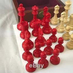 Jeu D'échecs Staunton Jaques Fremont Très Rare Rouge Et Blanc Circa 1900-1920 Avec La Boîte