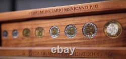 Mexique, Très rare ensemble de présentation de 9 pièces de monnaie de la Casa de Moneda de 1992-1993 dans un étui d'exposition