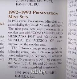 Mexique, Très rare ensemble de présentation de 9 pièces de monnaie de la Casa de Moneda de 1992-1993 dans un étui d'exposition