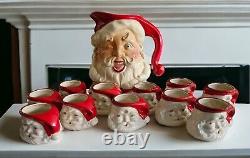 Père Noël de Noël des années 1950 Ensemble de pichet et tasse en céramique Royal Copley Très rare