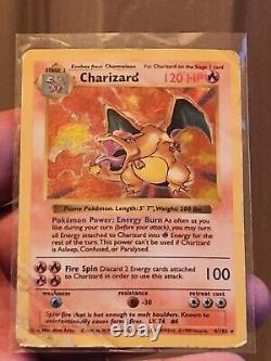 Pokemon Base Set Holo Card Charizard 4/102 Shadowless Très Heavy Play -psa