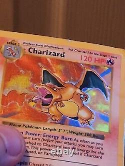 Pokemon Base Set Holo Card Charizard 4/102 Shadowless Très Heavy Play -psa
