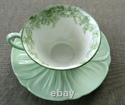 Scarce Shelley Meander Green Oleander Teacup And Saucer Set Angleterre Very Rare