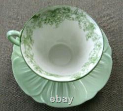 Scarce Shelley Meander Green Oleander Teacup And Saucer Set Angleterre Very Rare