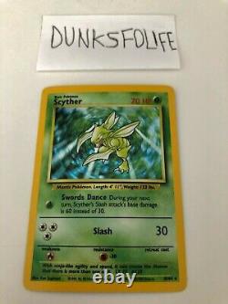 Scyther Pokemon Card Base Set Holo 10/64 Très Rare Doit Voir Jungle Set Aucun Timbre