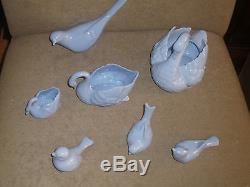 Set Très Rare De Sept Vintage Lenox Bleu Swan / Oiseaux Figurines Old Blue Mark