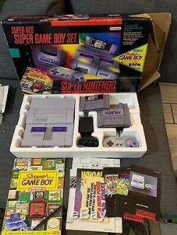 Super Nintendo Super Nes Super Game Boy Set Très Rare Complete In Box Snes Cib