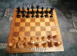 TRÈS RARE ! TRÈS ANCIEN ! Ensemble d'échecs antique MOSCOW MSU Set USSR entièrement en bois #C522