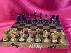 TRÈS VIEUX ! Jeu d'échecs d'Antiquité de 1949 URSS RARE ÉTOILE TIMBRE Entièrement en bois #C525