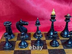 TRÈS VIEUX ! Jeu d'échecs d'Antiquité de 1949 URSS RARE ÉTOILE TIMBRE Entièrement en bois #C525