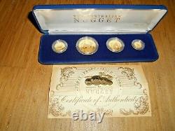 Très Rare 1986 1.85 Oz Australian Nugget Proof Gold 4 Coin Set (withbox & Coa)