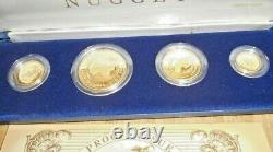 Très Rare 1986 1.85 Oz Australian Nugget Proof Gold 4 Coin Set (withbox & Coa)