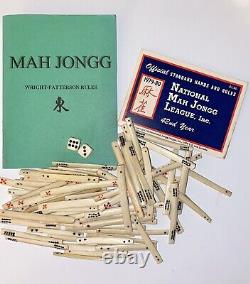 Très Rare Chinois Bone Bone Bamboo Mahjong Set 166 Tuiles Nmjl Prêt