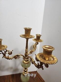 Très Rare Jade Et Brass Candleabra Set
