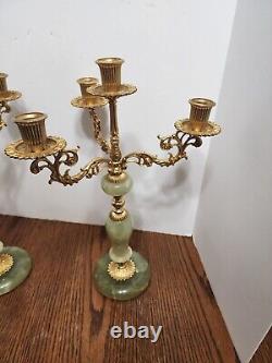 Très Rare Jade Et Brass Candleabra Set