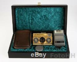 Tres Rare Rollei 35 Limited Edition Gold 75ème Ann. Set Box En Bois D'affichage